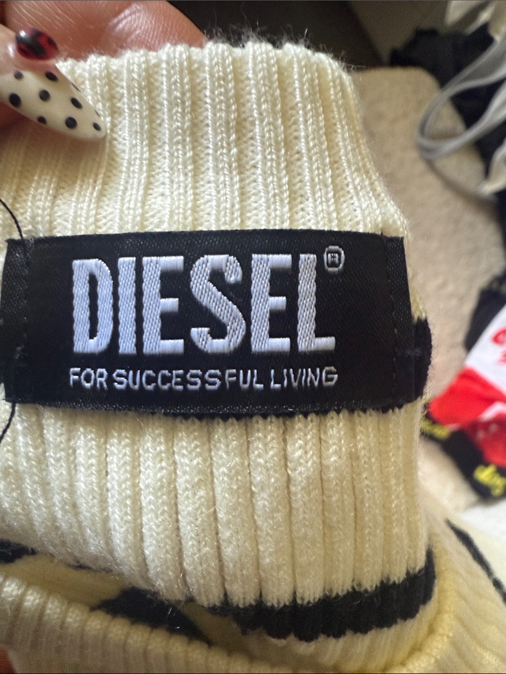 DIESEL Ivory & Black Striped Ribbed Knit Tank - Picture 2 of 3